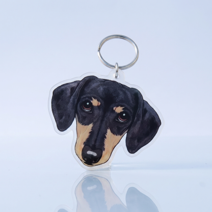 Dachshund / Teckel Kop Sleutelhanger - Black & Tan Kortharig