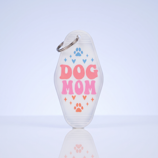 Dog Mom 2 hondenpootjes oranje roze blauw Sleutelhanger - Cadeau voor Hondenliefhebbers