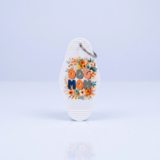 Dog Mom Boho Sleutelhanger - Witte Motel Keychain met Bloemenprint