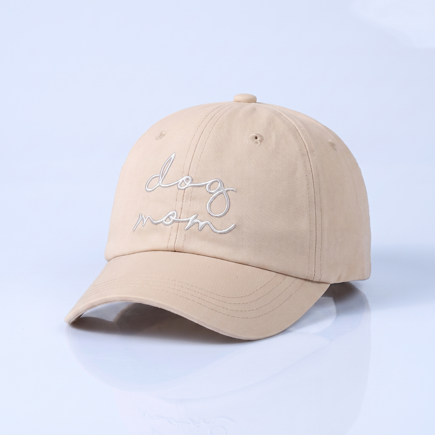 dog mom pet geborduurde tekst beige