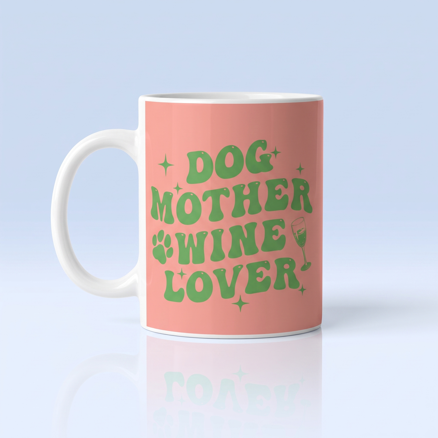 Dog Mother Wine Lover Mok 11oz - Zalmroze met Groene Retro Tekst