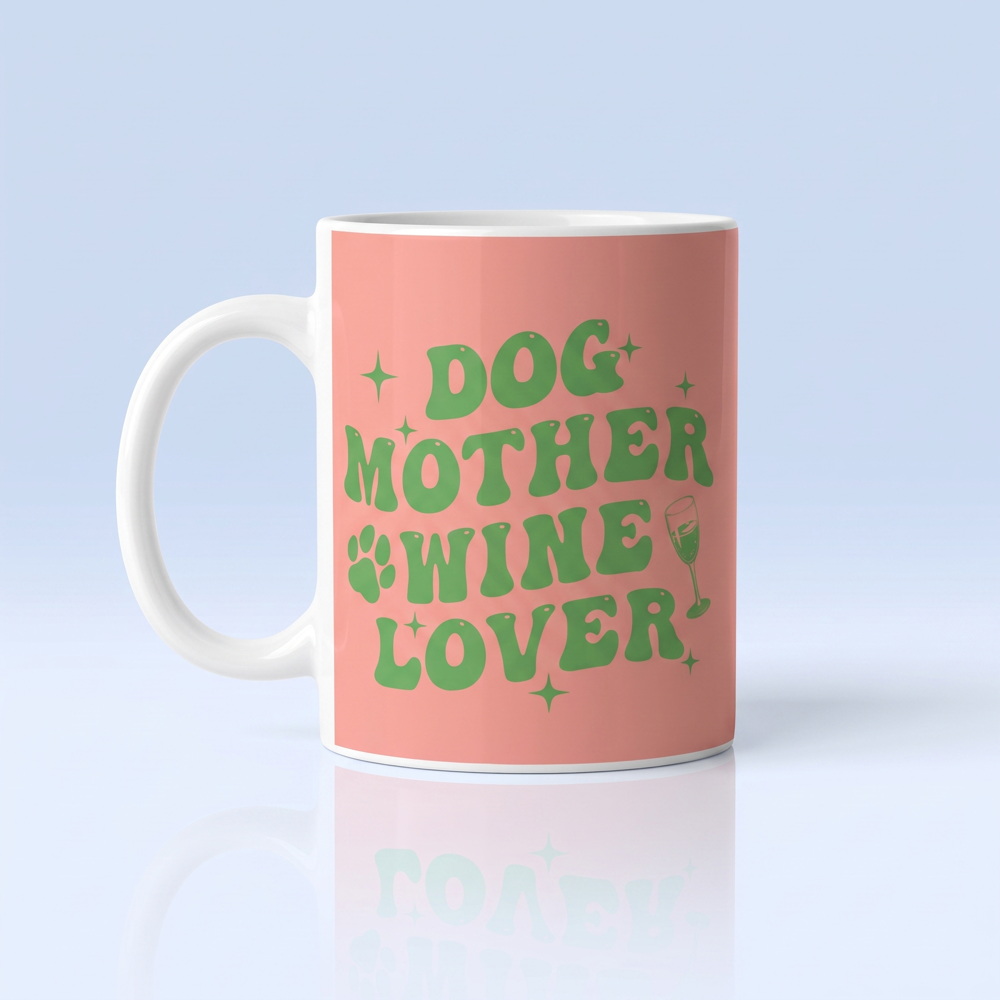 Dog Mother Wine Lover Mok 11oz - Zalmroze met Groene Retro Tekst