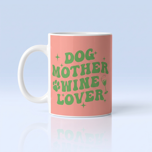 Dog Mother Wine Lover Mok 11oz - Zalmroze met Groene Retro Tekst