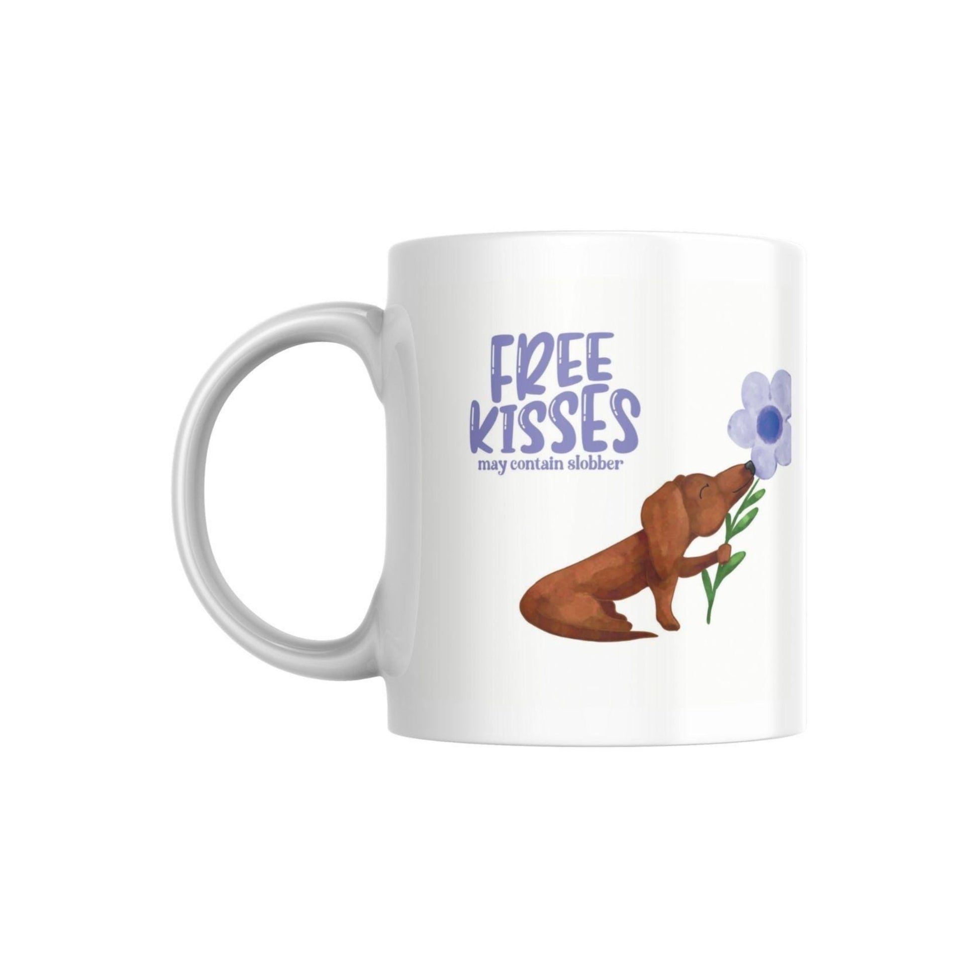 mok met tekst free kisses may contain slobber met tekening van teckel, valentijnscadeau
