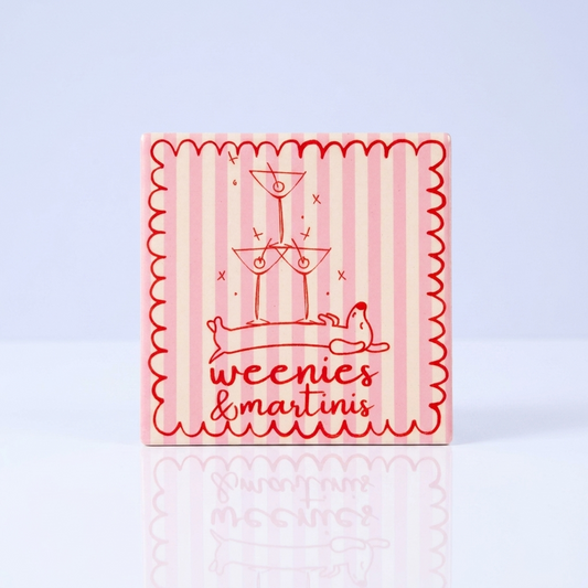 Keramisch Tegeltje 10x10cm – Weenies & Martinis Dachshund / Teckel | Wanddecoratie