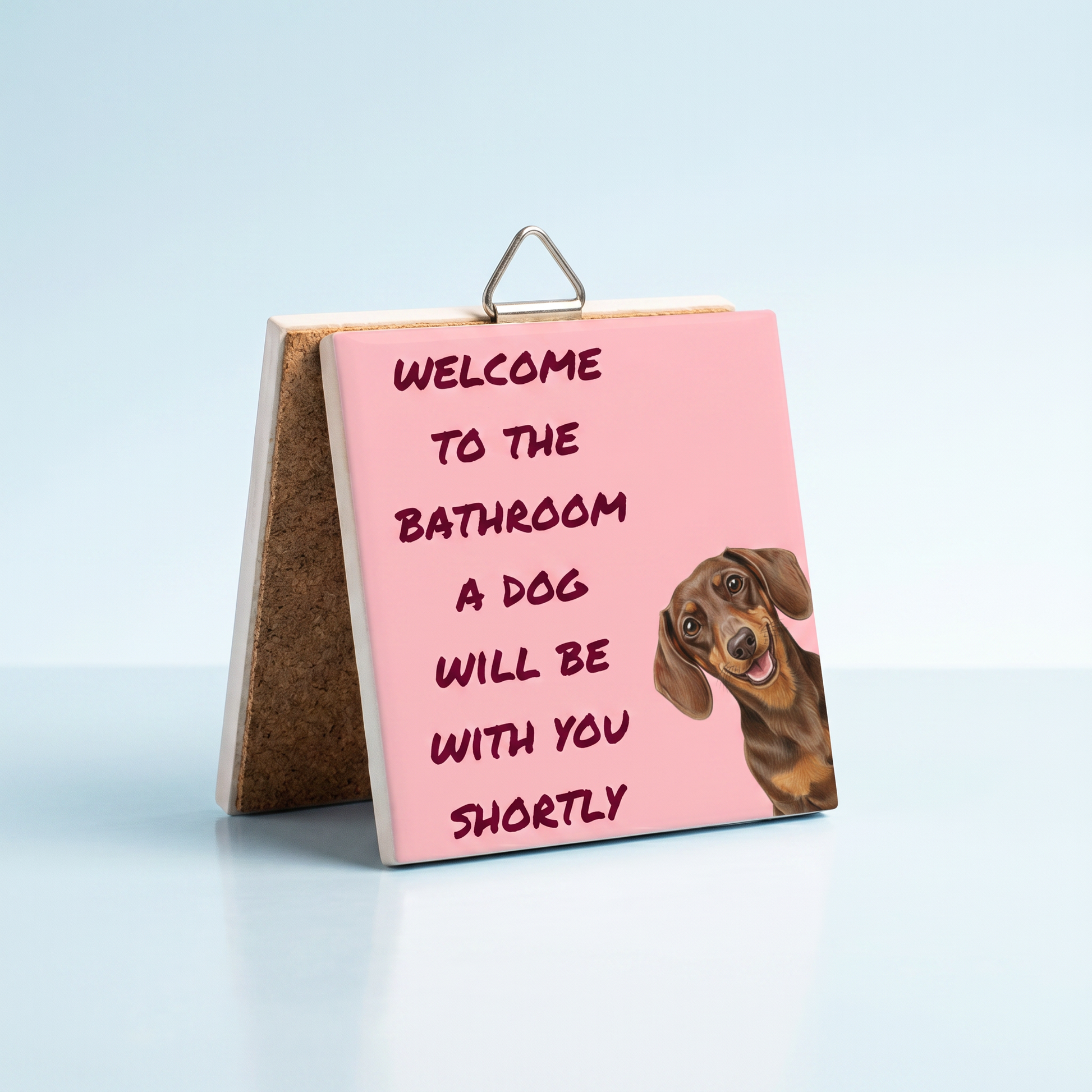 Keramisch Tegeltje 10x10cm – Welcome to the bathroom a dog will be with you shortly | Wanddecoratie