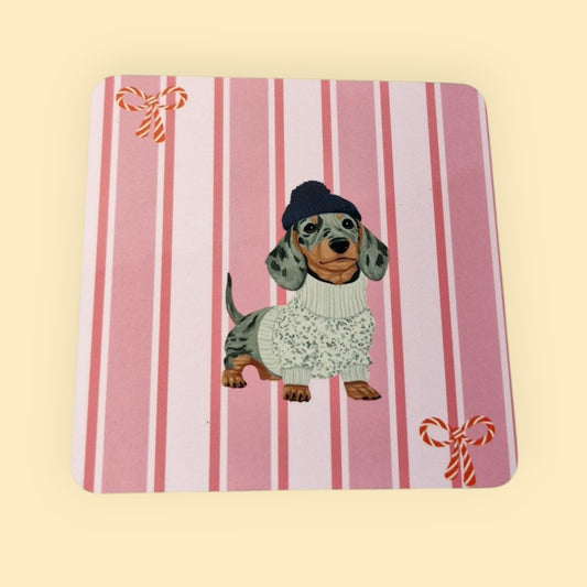 Kerst Onderzetter Roze Gestreept met Strikjes - Snowy grijze kortharige merle