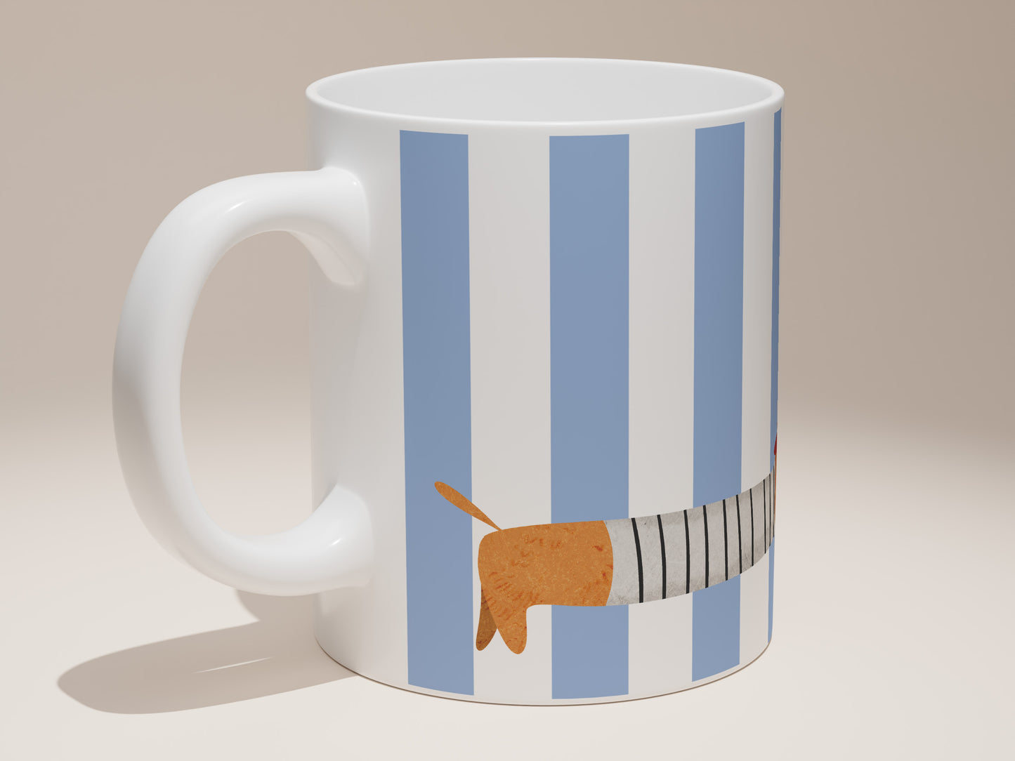 La Saucisse Parisienne Teckel Mok - Lichtblauwe Strepen Design