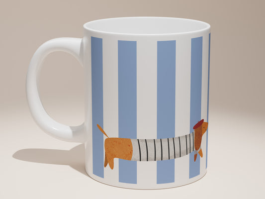 La Saucisse Parisienne Teckel Mok - Lichtblauwe Strepen Design