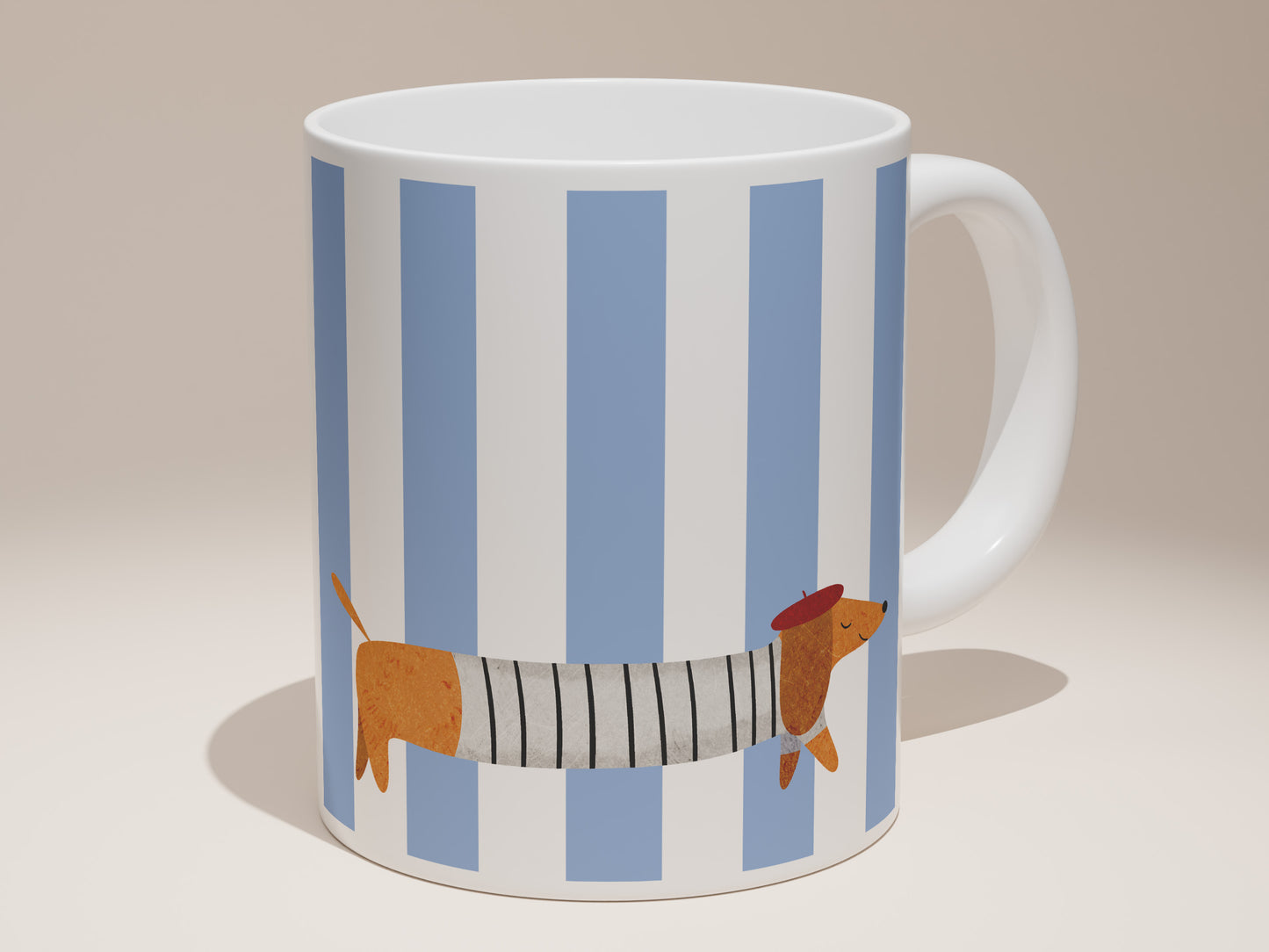 La Saucisse Parisienne Teckel Mok - Lichtblauwe Strepen Design