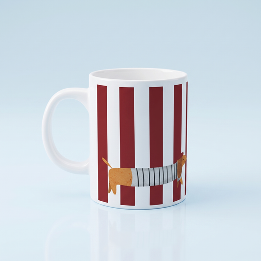 La Saucisse Parisienne Teckel Mok - Burgundy Strepen Franse Stijl