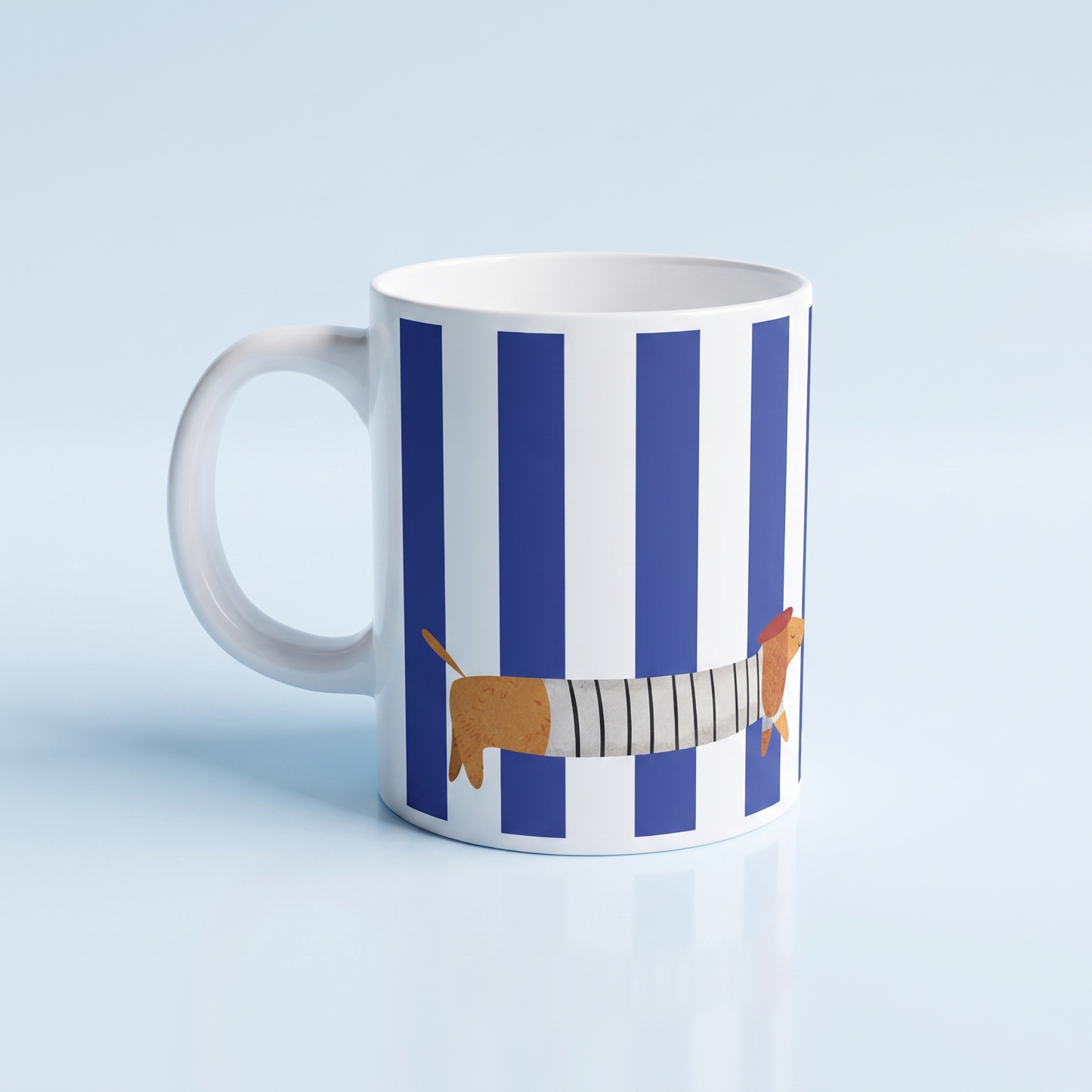 La Saucisse Parisienne Teckel Mok - Donkerblauwe Strepen Design