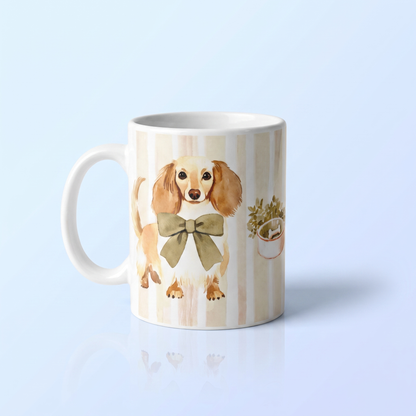 Mok Beige Strepen Langharige Blonde Teckel - Elegante Teckel Mok