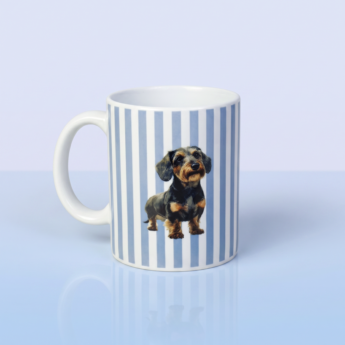Mok Lichtblauw Gestreept - Ruwharige Black & Tan Teckel 11oz