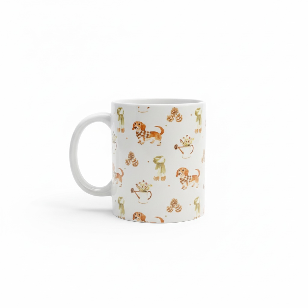 Mok bruine teckel herfst-winter thema
