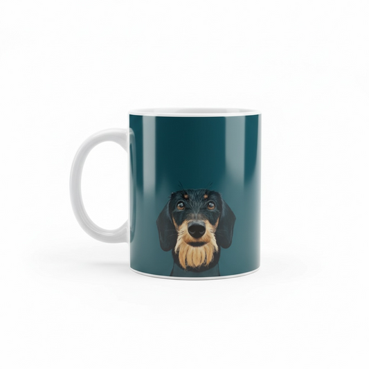 Mok groen wired haired teckel kop