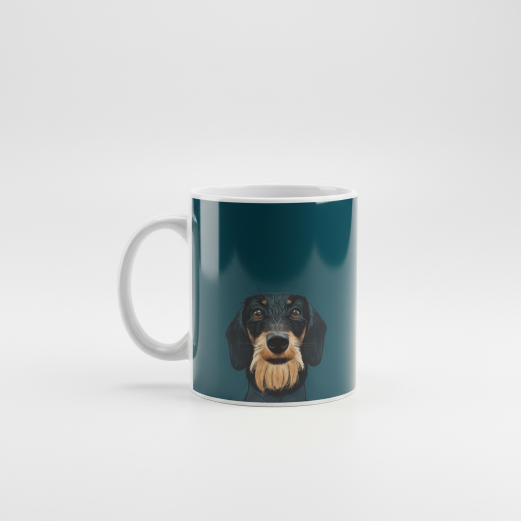 Mok groen wired haired teckel kop