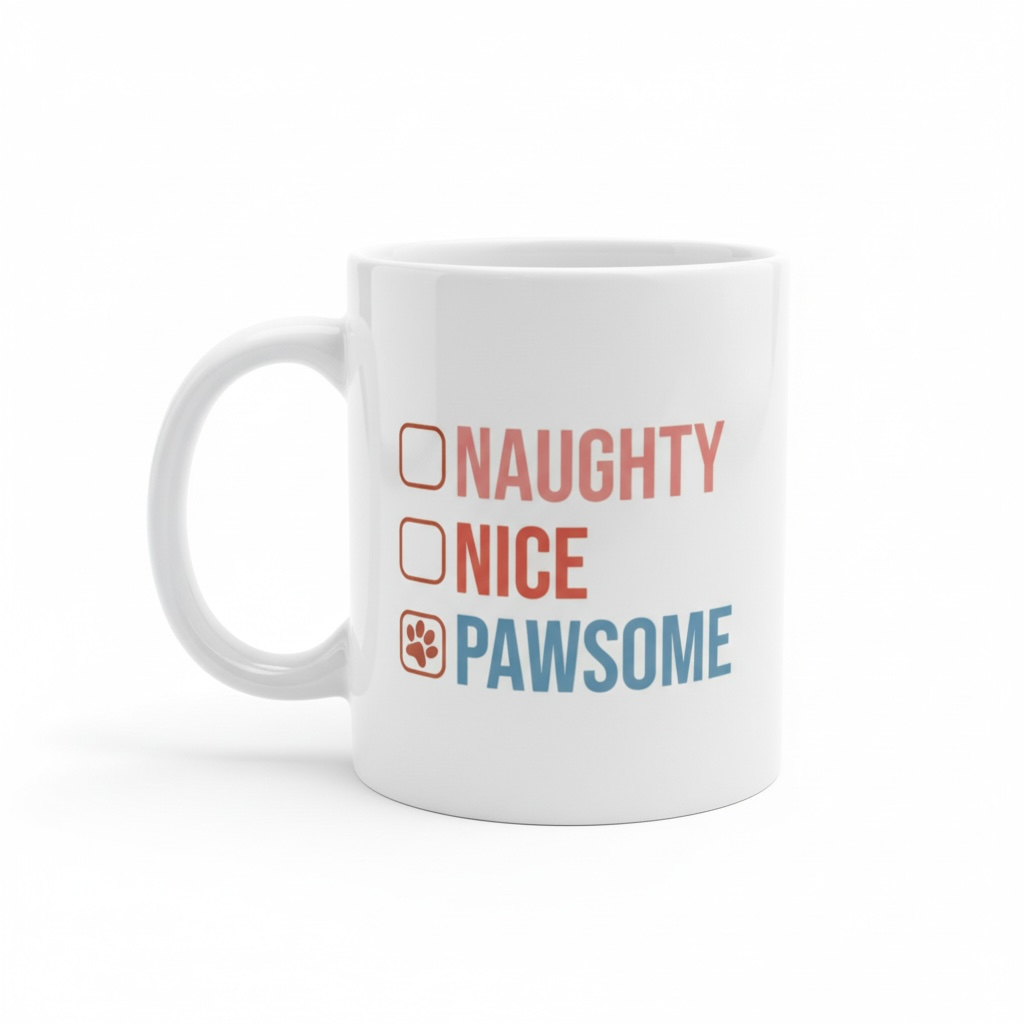 mok met tekst naughty nice pawsome keuze