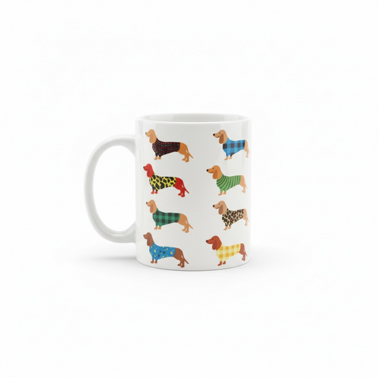 mok met verschillende teckels felle kleuren