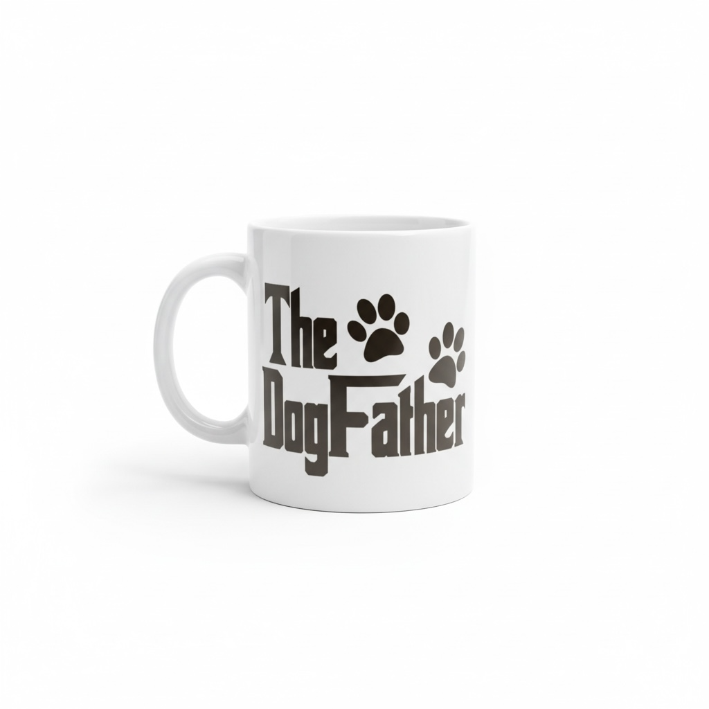 mok met tekst the dogfather in bruine kleur en 2 hondenpoten