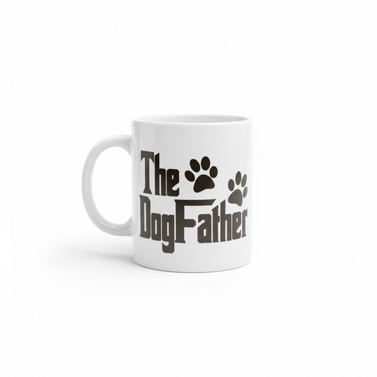 mok met tekst the dogfather in bruine kleur en 2 hondenpoten