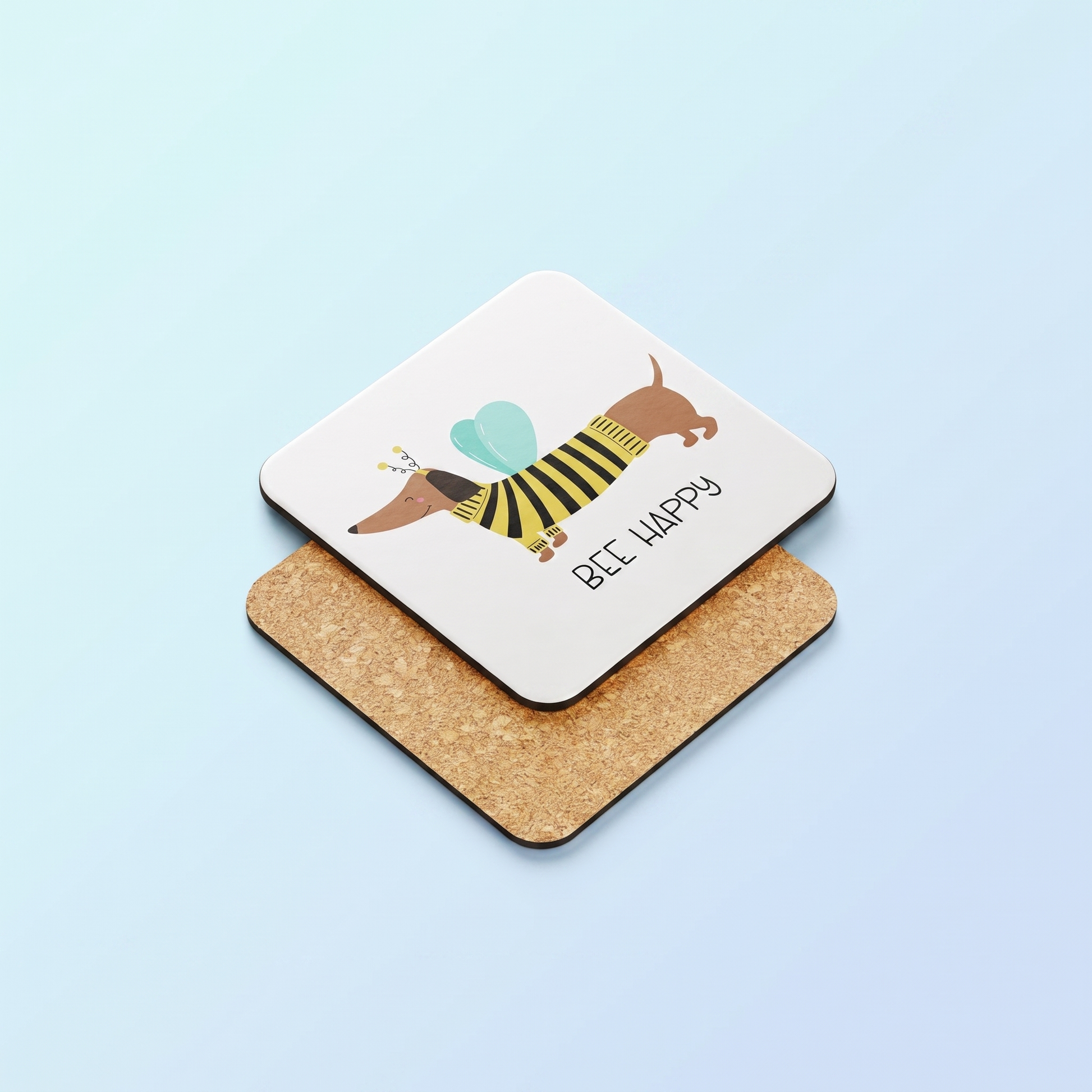 Onderzetter Bee Happy Teckel - Schattige Teckel met Bijenkostuum