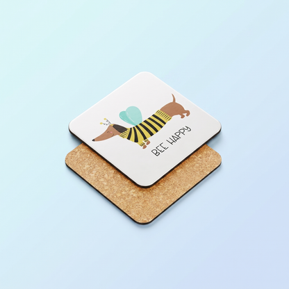 Onderzetter Bee Happy Teckel - Schattige Teckel met Bijenkostuum