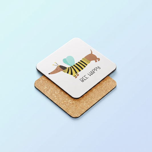 Onderzetter Bee Happy Teckel - Schattige Teckel met Bijenkostuum
