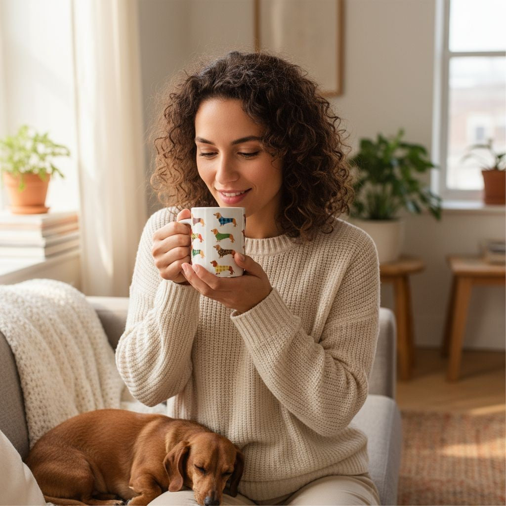 Mok met verschillende teckels op