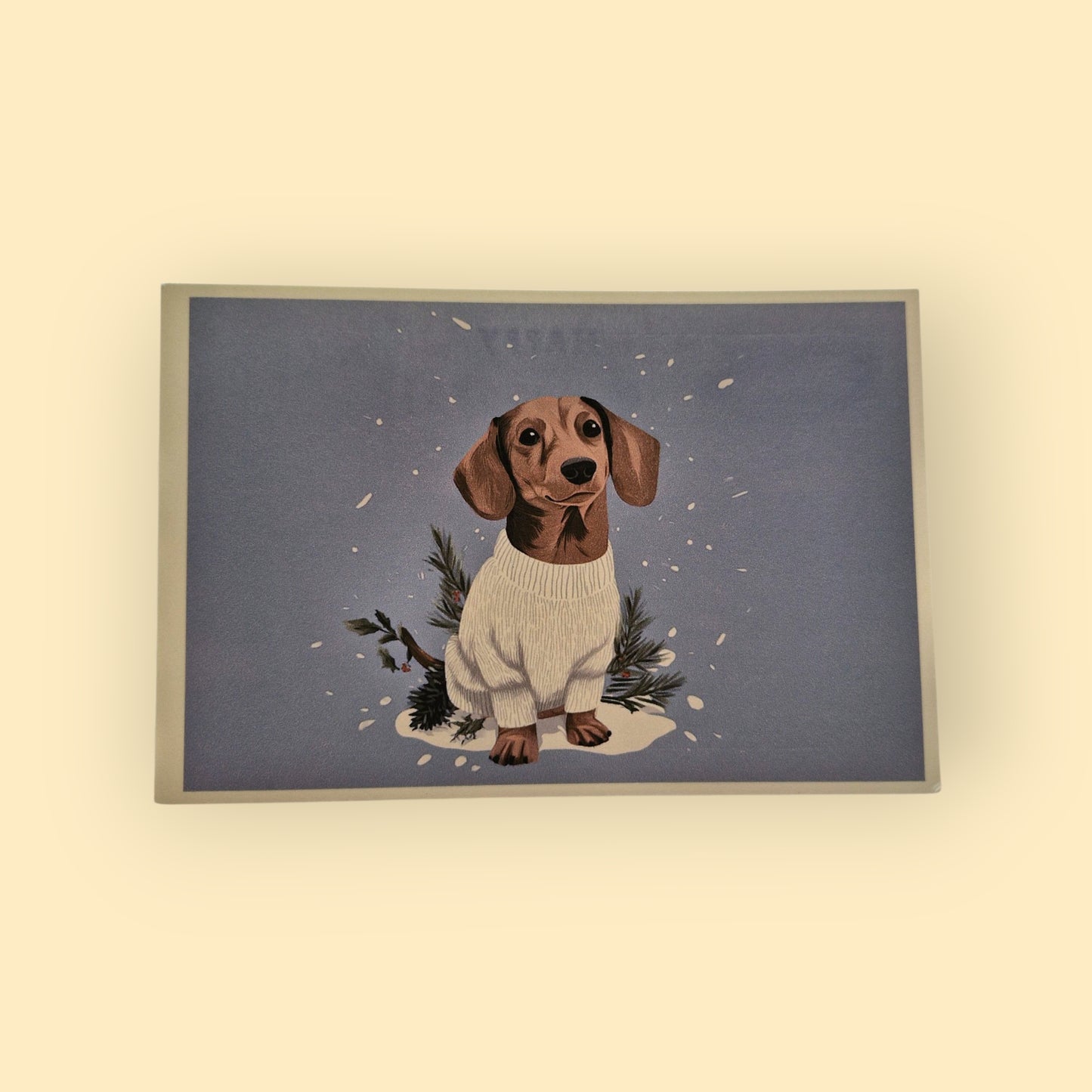 kerstkaart met kortharige chocolade teckel