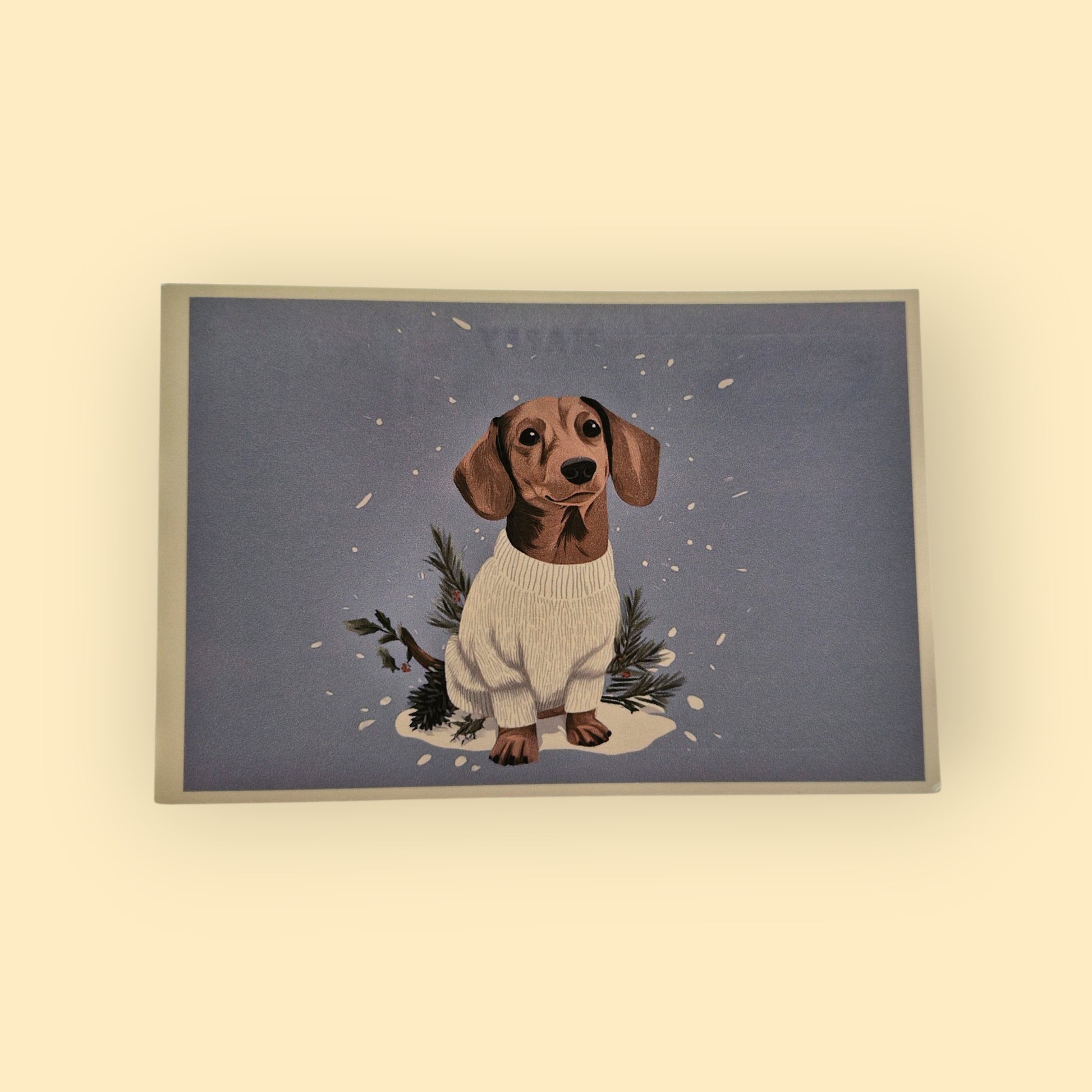 kerstkaart met kortharige chocolade teckel