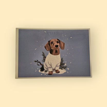 kerstkaart met kortharige chocolade teckel