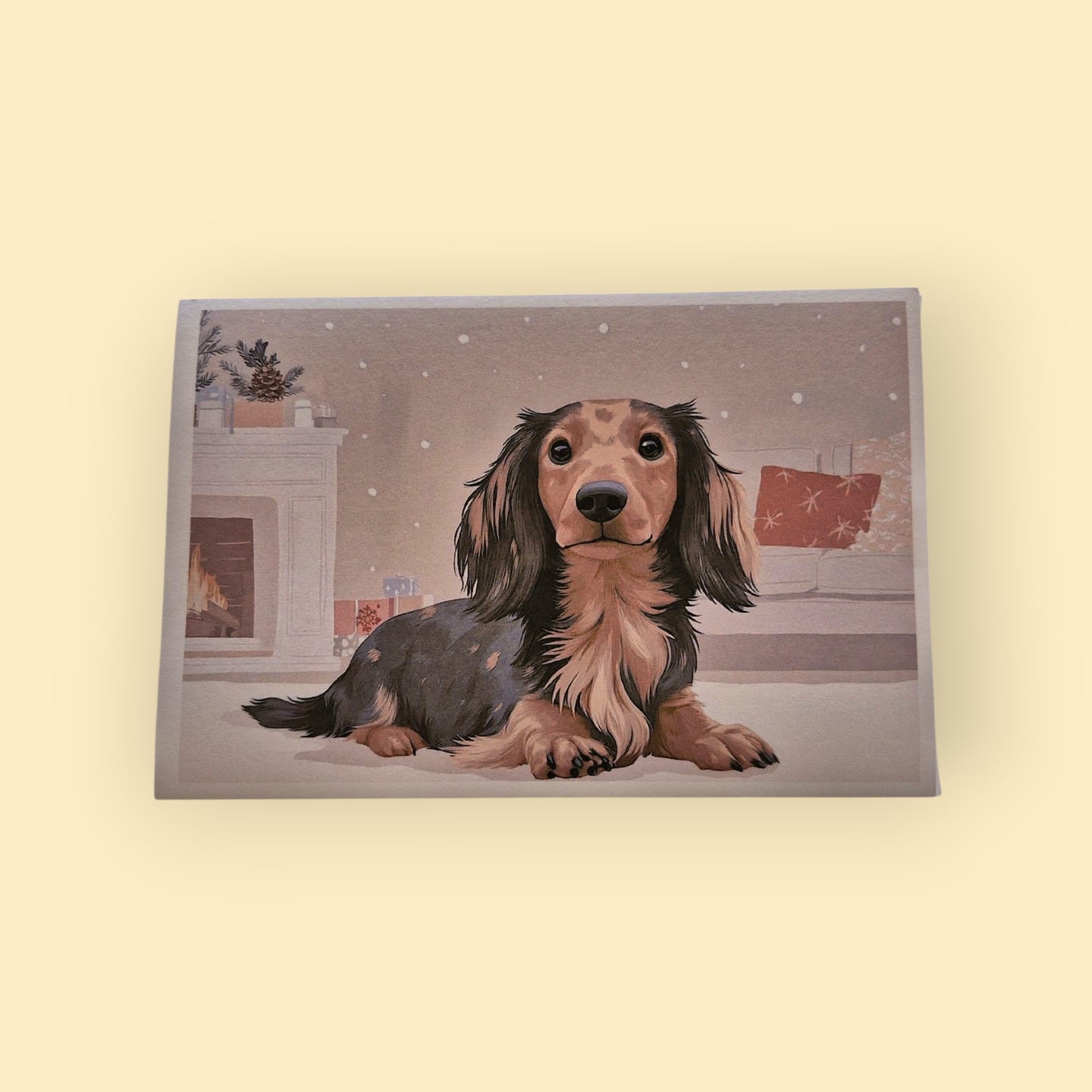 Kerstkaart langharige teckel