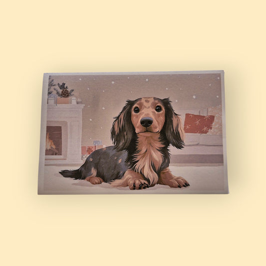 Kerstkaart langharige teckel