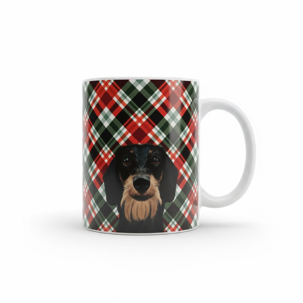 Ruwhaar Teckel Mok Geruite Achtergrond - Wire Haired Dachshund Keramische Mok 11oz