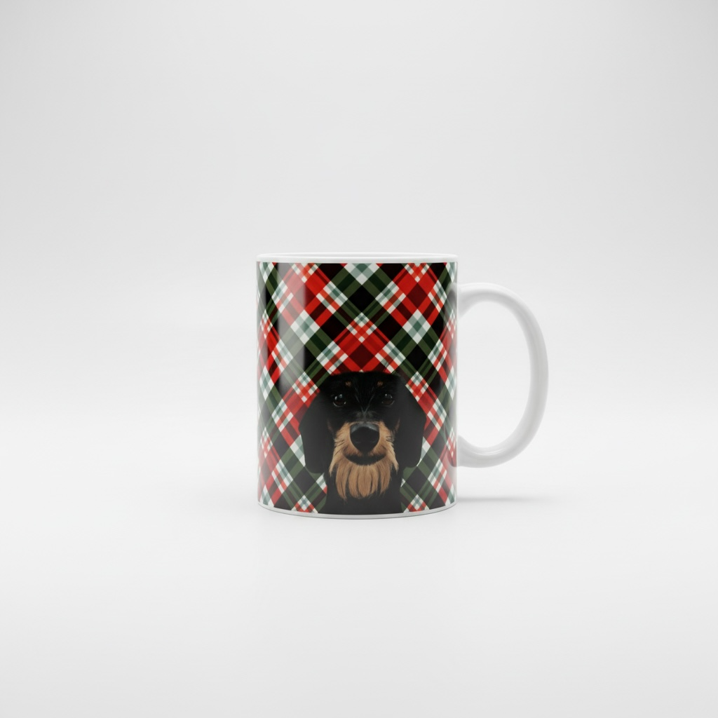 Ruwhaar Teckel Mok Geruite Achtergrond - Wire Haired Dachshund Keramische Mok 11oz