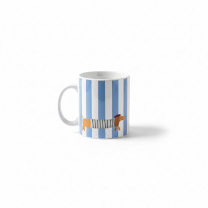 La Saucisse Parisienne Teckel Mok - Lichtblauwe Strepen Design