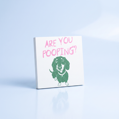 Print are you pooping op hout 20x20cm
