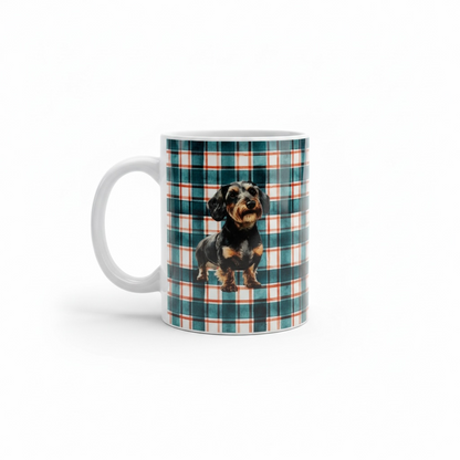Ruwhaar Teckel Mok Geruite Achtergrond - Wire Haired Dachshund Keramische Mok 11oz