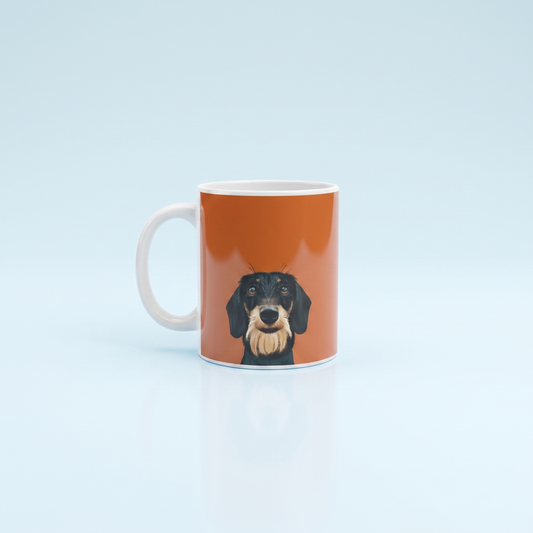 Ruwhaar Teckel Mok Oker -  Wire Haired Dachshund Keramische Mok 11oz