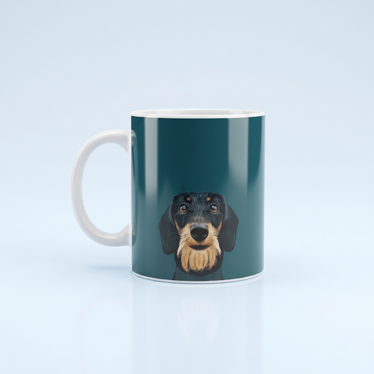 Ruwhaar Teckel Mok Petrol - Wire Haired Dachshund Keramische Mok 11oz