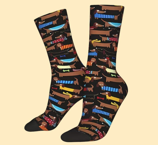 Teckel Sokken Zwart - All-Over Print (Maat 36-44)