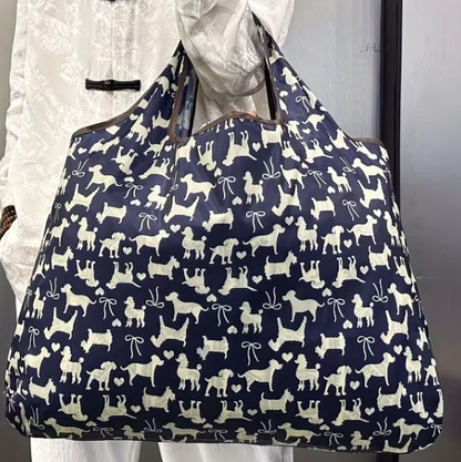 Opvouwbare boodschappentas met verschillende honden - blauw
