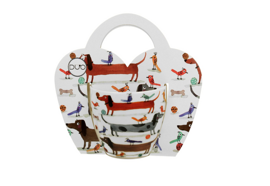 mok in geschenkverpakking teckels en vogels