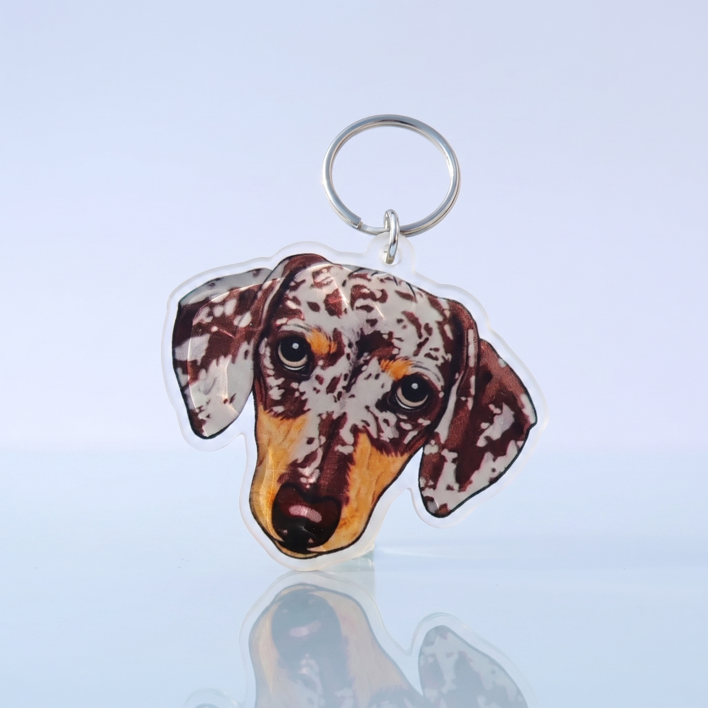 Teckel Kop Sleutelhanger - Bruin-Zilver Merle Dapple