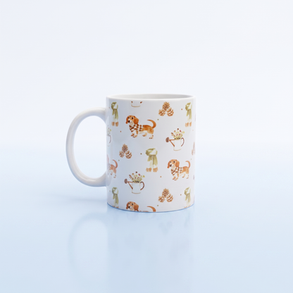 Teckel Mok Herfst Winter Thema - Keramische Mok 11oz met Koffie en Sjaals