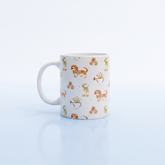 Teckel Mok Herfst Winter Thema - Keramische Mok 11oz met Koffie en Sjaals