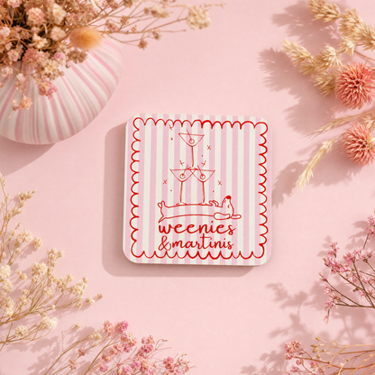 Keramisch Tegeltje 10x10cm – Weenies & Martinis roze streep | Wanddecoratie