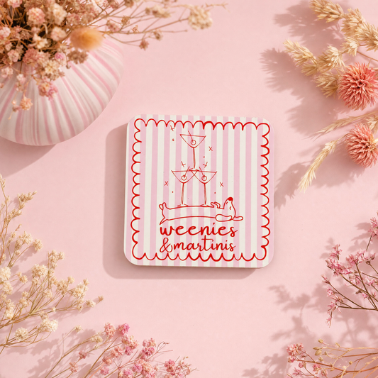 Keramisch Tegeltje 10x10cm – Weenies & Martinis roze streep | Wanddecoratie