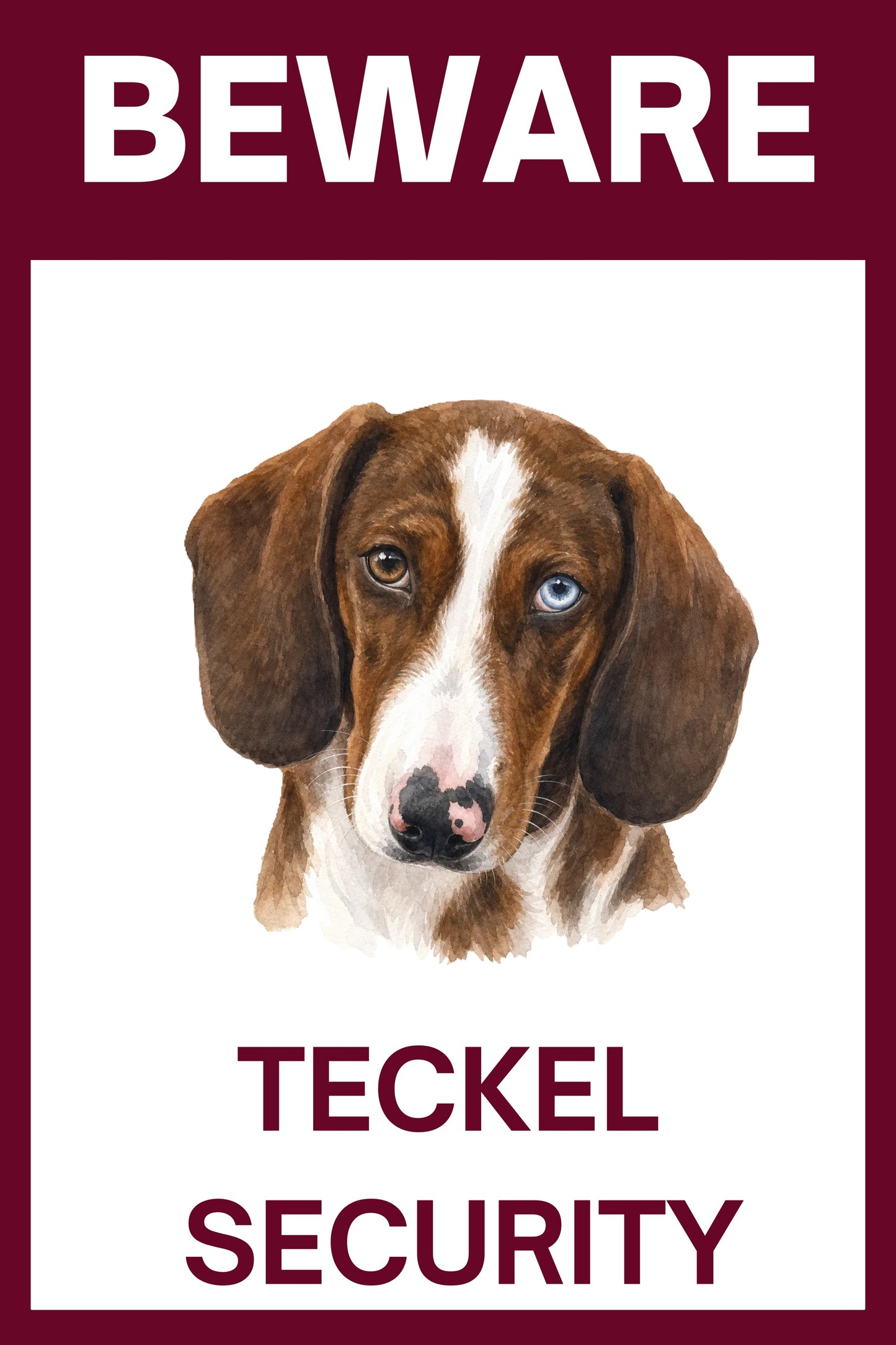 Waakbord piebald teckel choco - bordkleur bordeaux